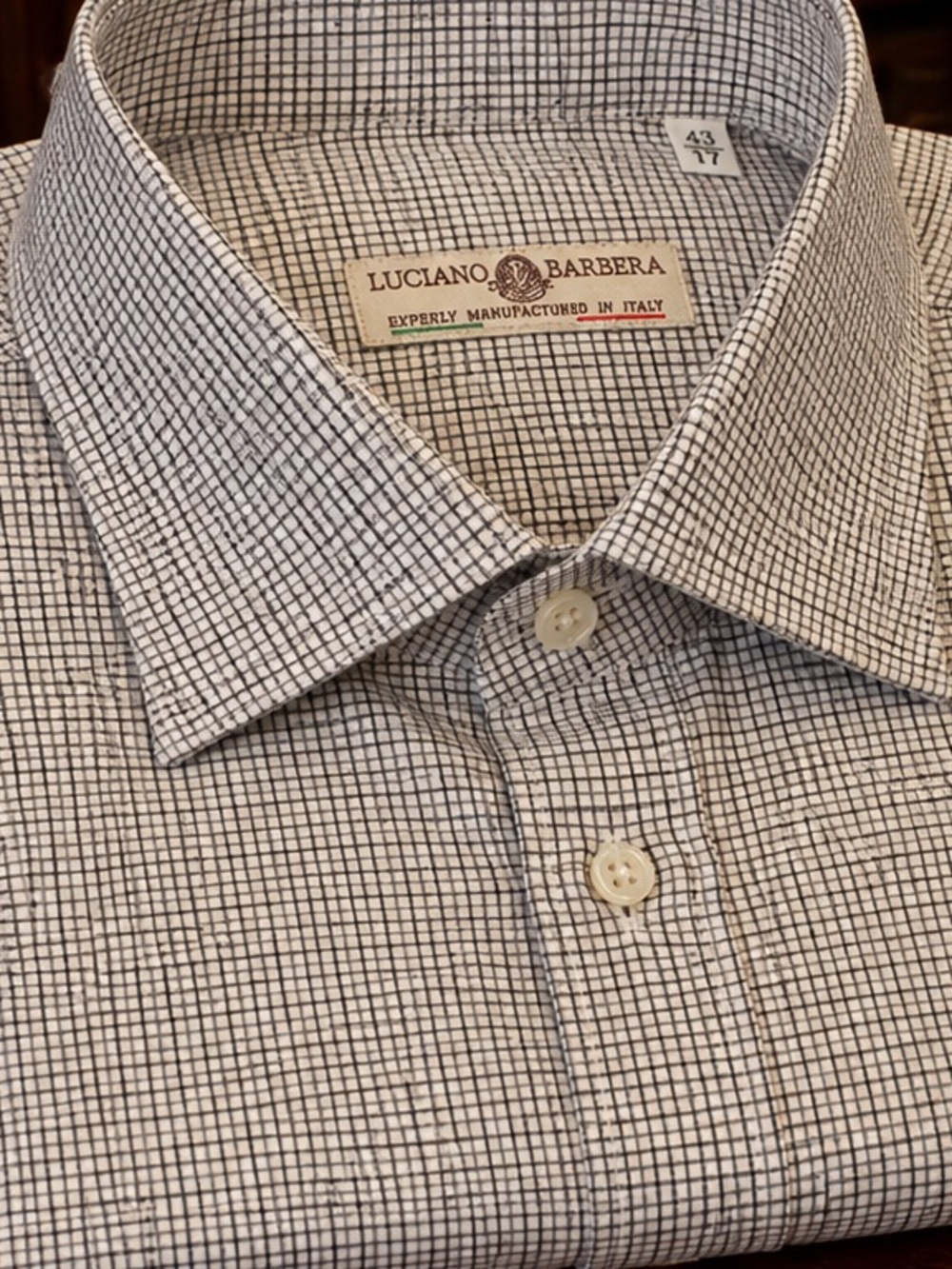 Luciano Barbera Black and White Micro-Grid Dress Shirt